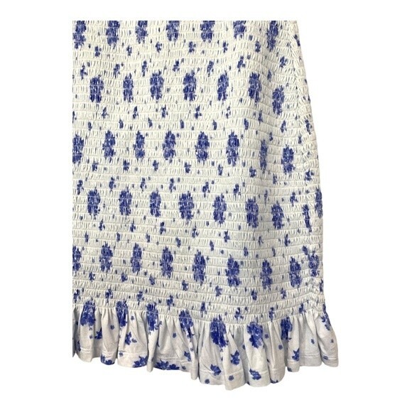 NWOT CAROLINE CONSTAS | White Blue Calla Mini Dress Smocked L - Picture 5 of 7